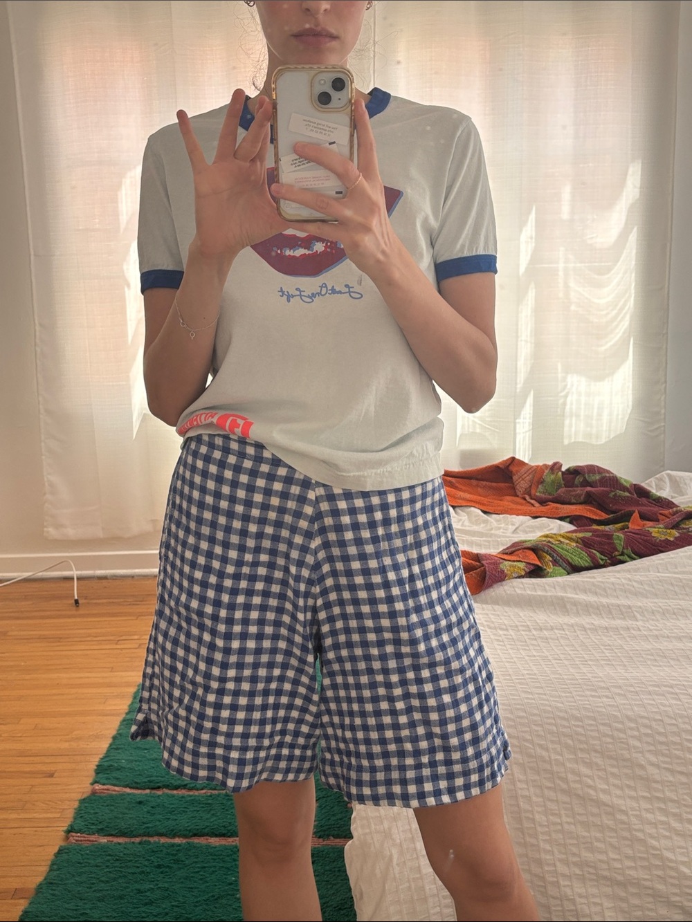 High-Waist Blue Gingham Women’s Shorts